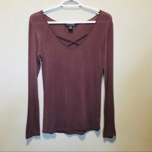 American Dream Long Sleeve Thin V Neck Top